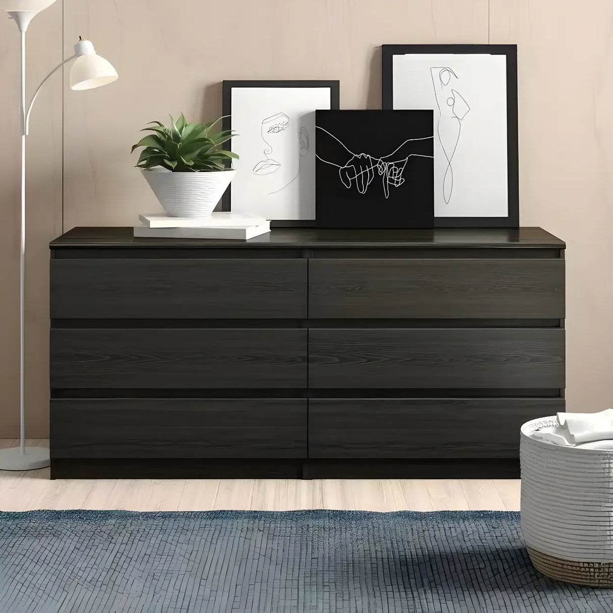 Sleek Black Drawers Wooden Dresser for Bedroom Image - 1