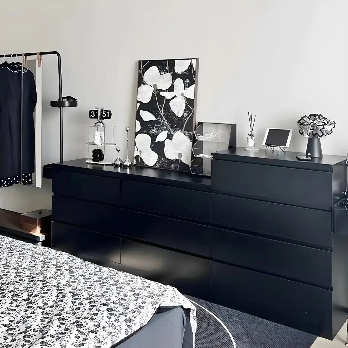 Sleek Black Drawers Wooden Dresser for Bedroom Image - 6