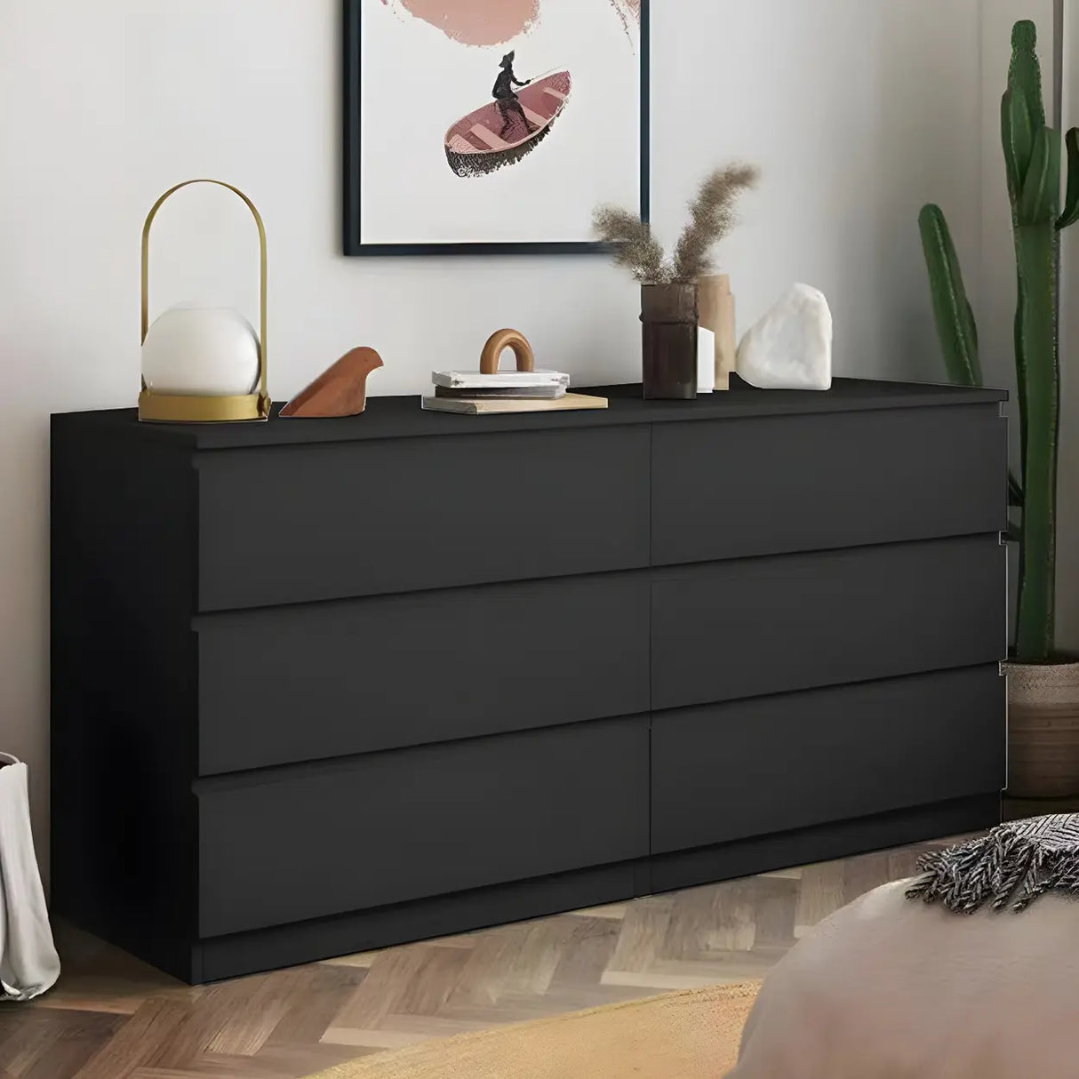Sleek Black Drawers Wooden Dresser for Bedroom Image - 8