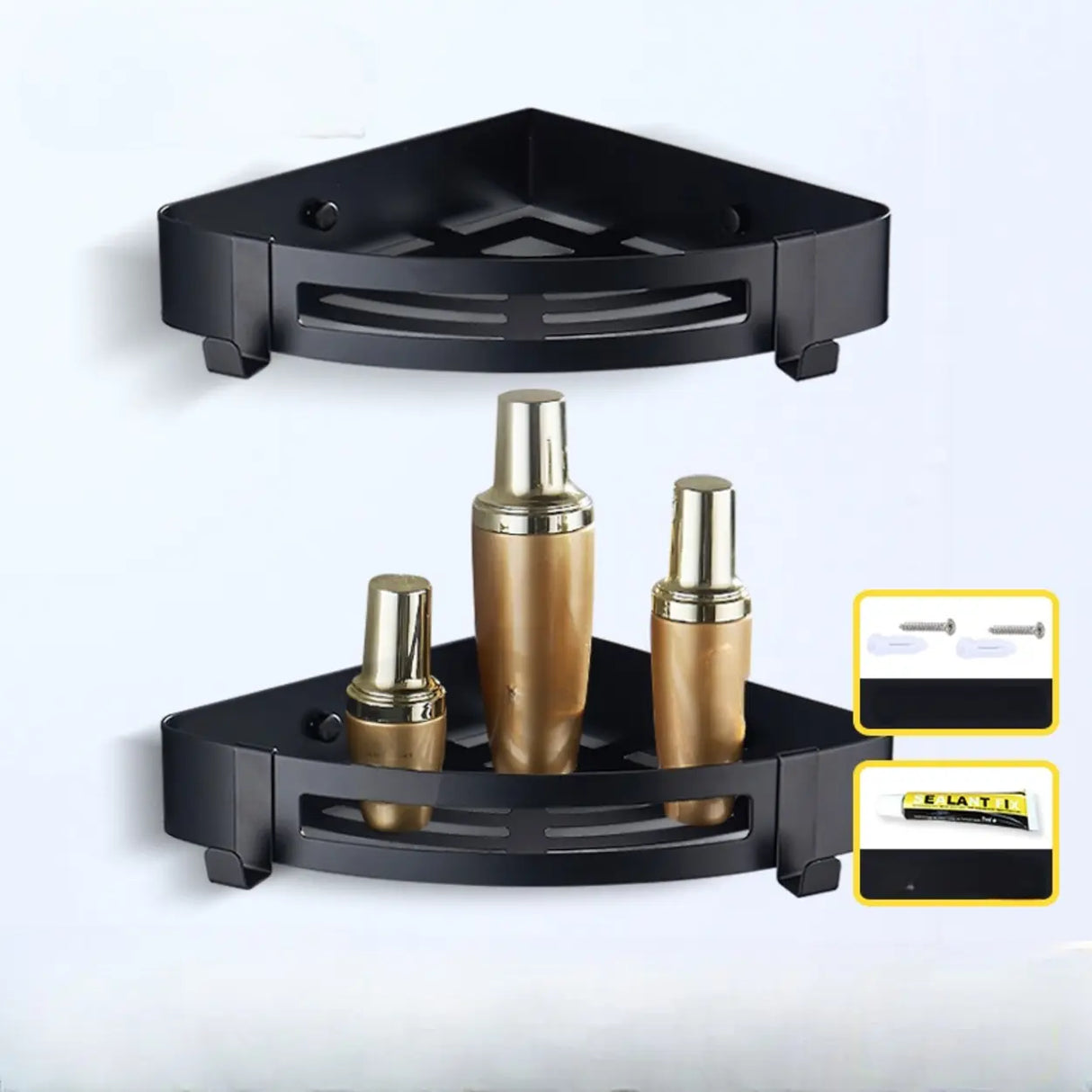 Sleek Black Metal Bathroom Organizer Set with Hooks Image - 15