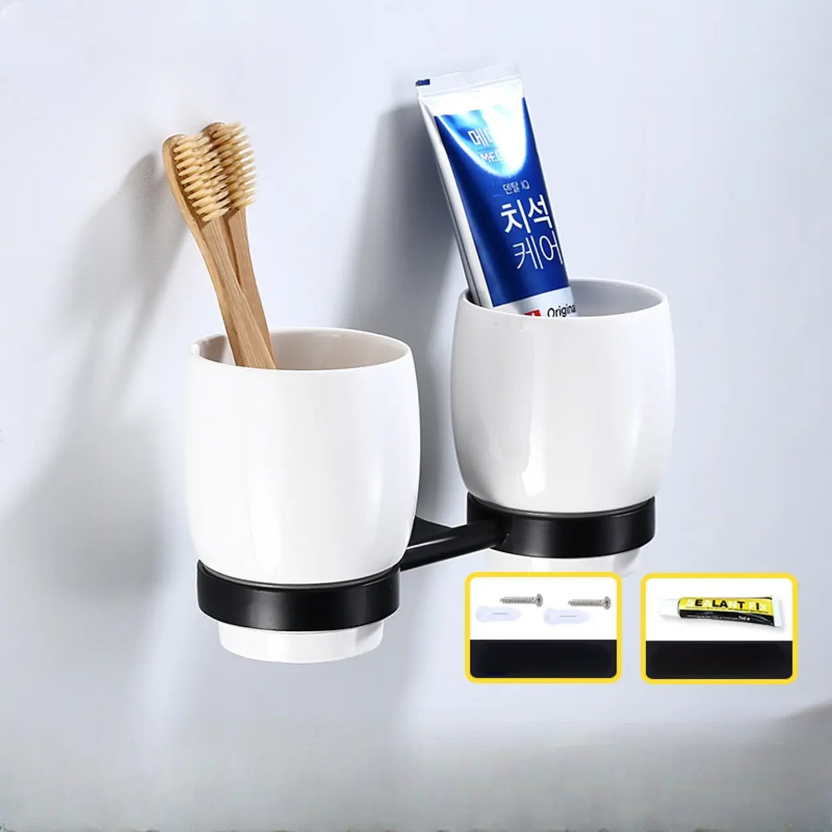 Sleek Black Metal Bathroom Organizer Set with Hooks Image - 17