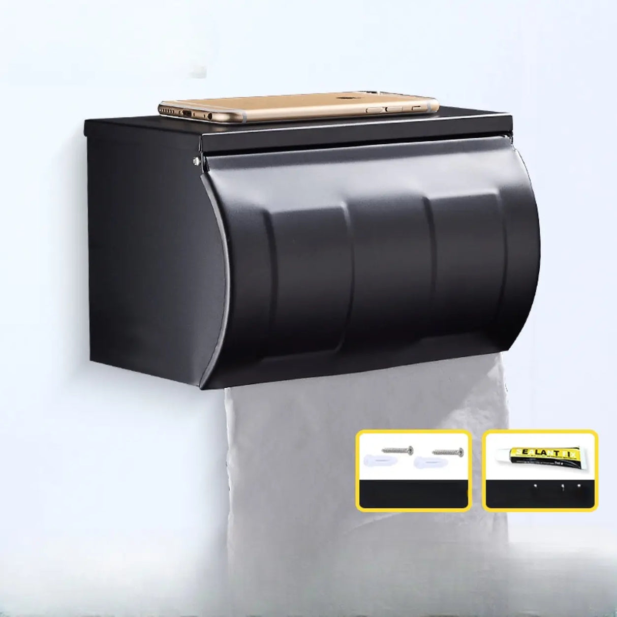 Sleek Black Metal Bathroom Organizer Set with Hooks Image - 20