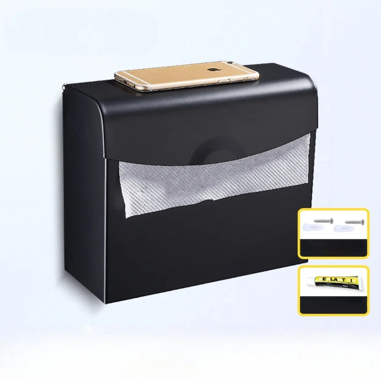 Sleek Black Metal Bathroom Organizer Set with Hooks Image - 21