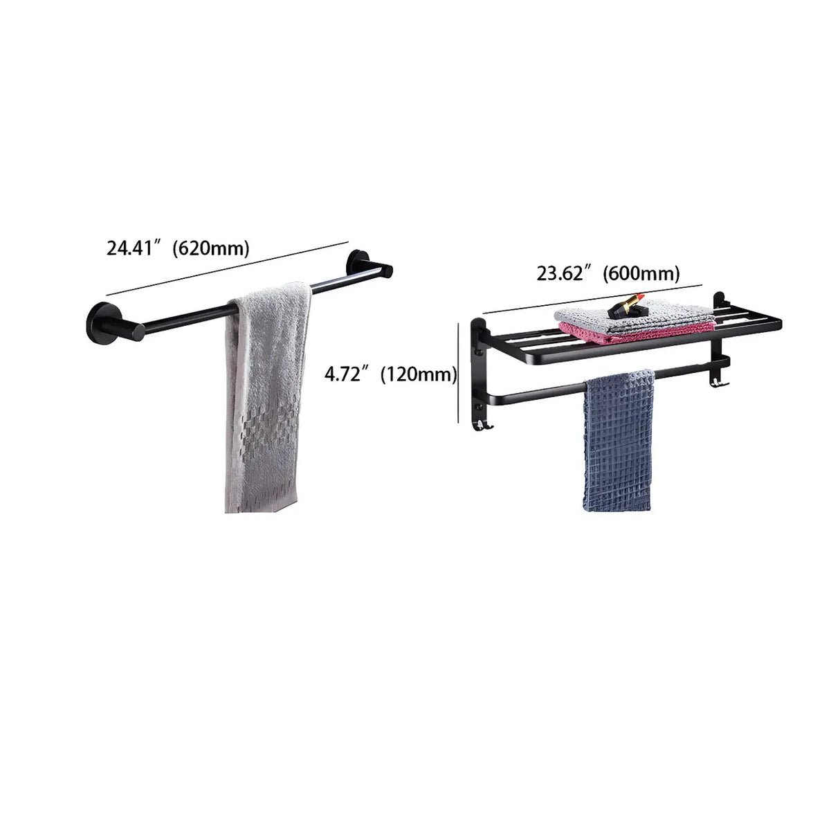 Sleek Black Metal Bathroom Organizer Set with Hooks Image - 28