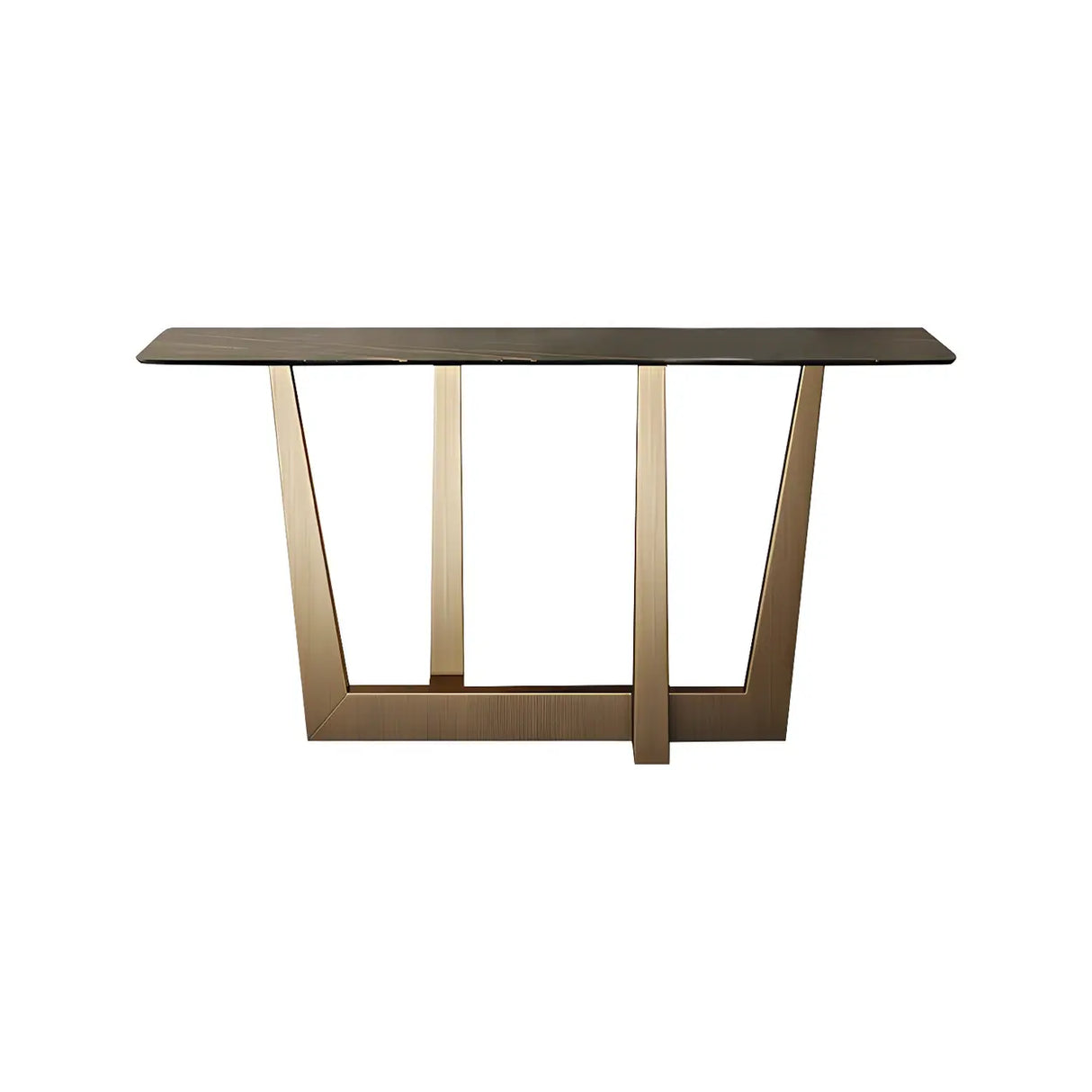 Sleek Black Stone Top Gold Abstract Frame Console Table Image - 7