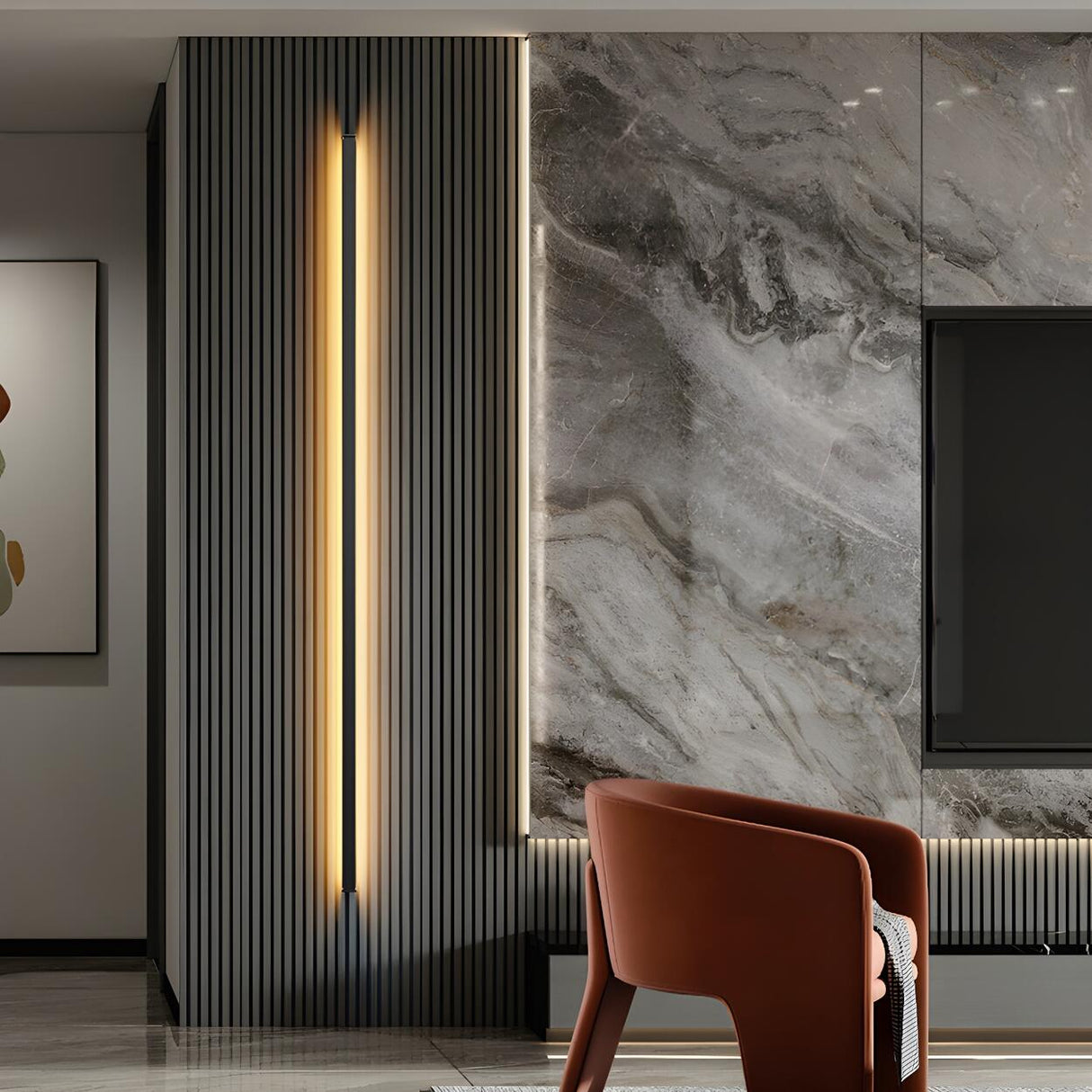 Sleek Black Vertical Linear LED Metal Wall Sconce Image - 3