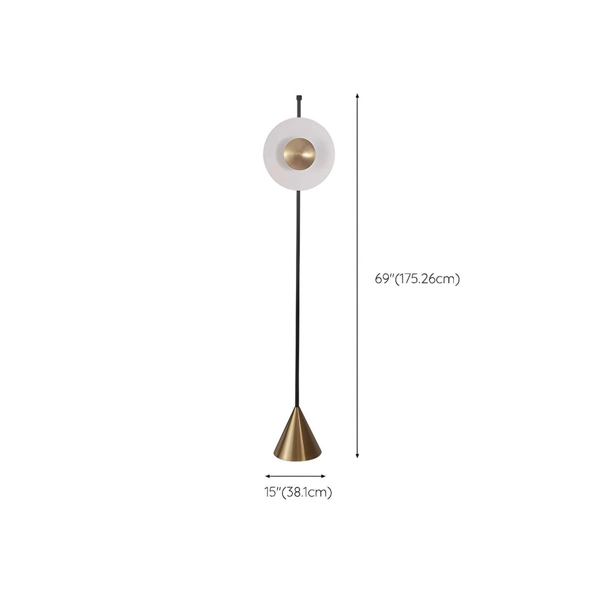 Sleek Circular Shade and Brass Cone Base Floor Lamp