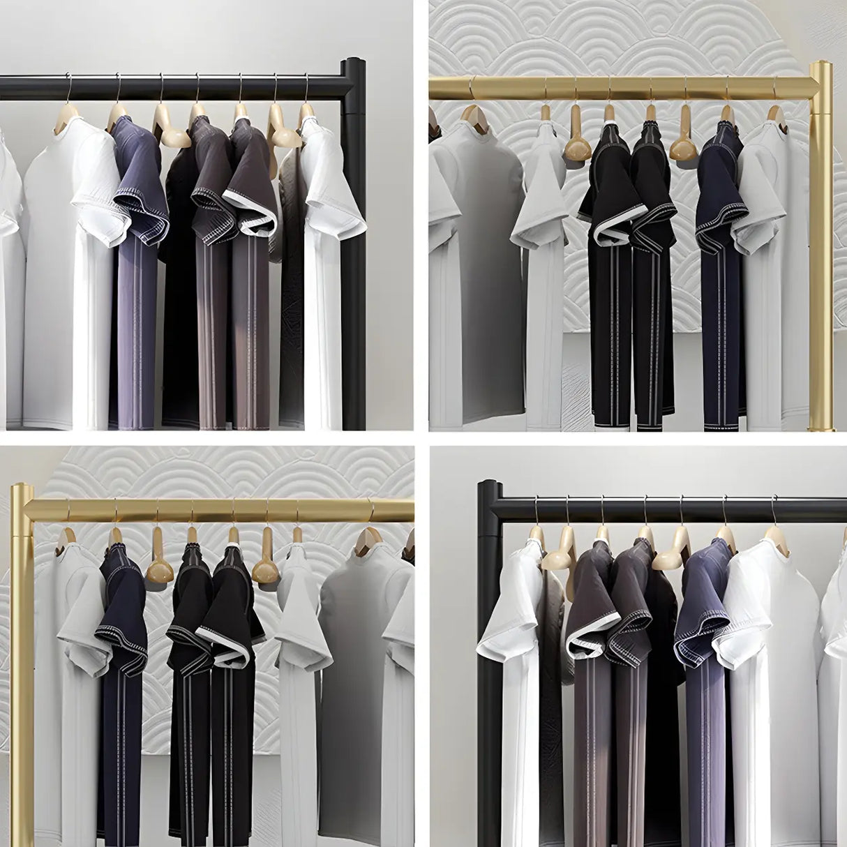 Sleek Dual Rods Gold Metal Rolling Hallway Coat Rack Image - 6