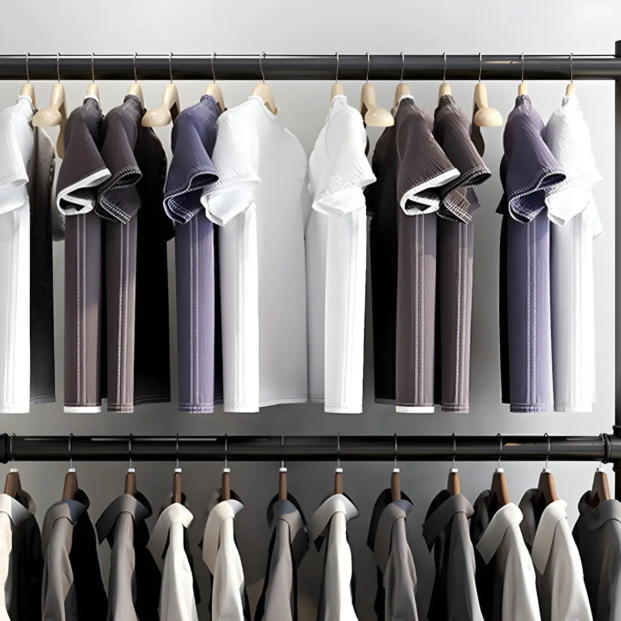 Sleek Dual Rods Gold Metal Rolling Hallway Coat Rack Image - 7