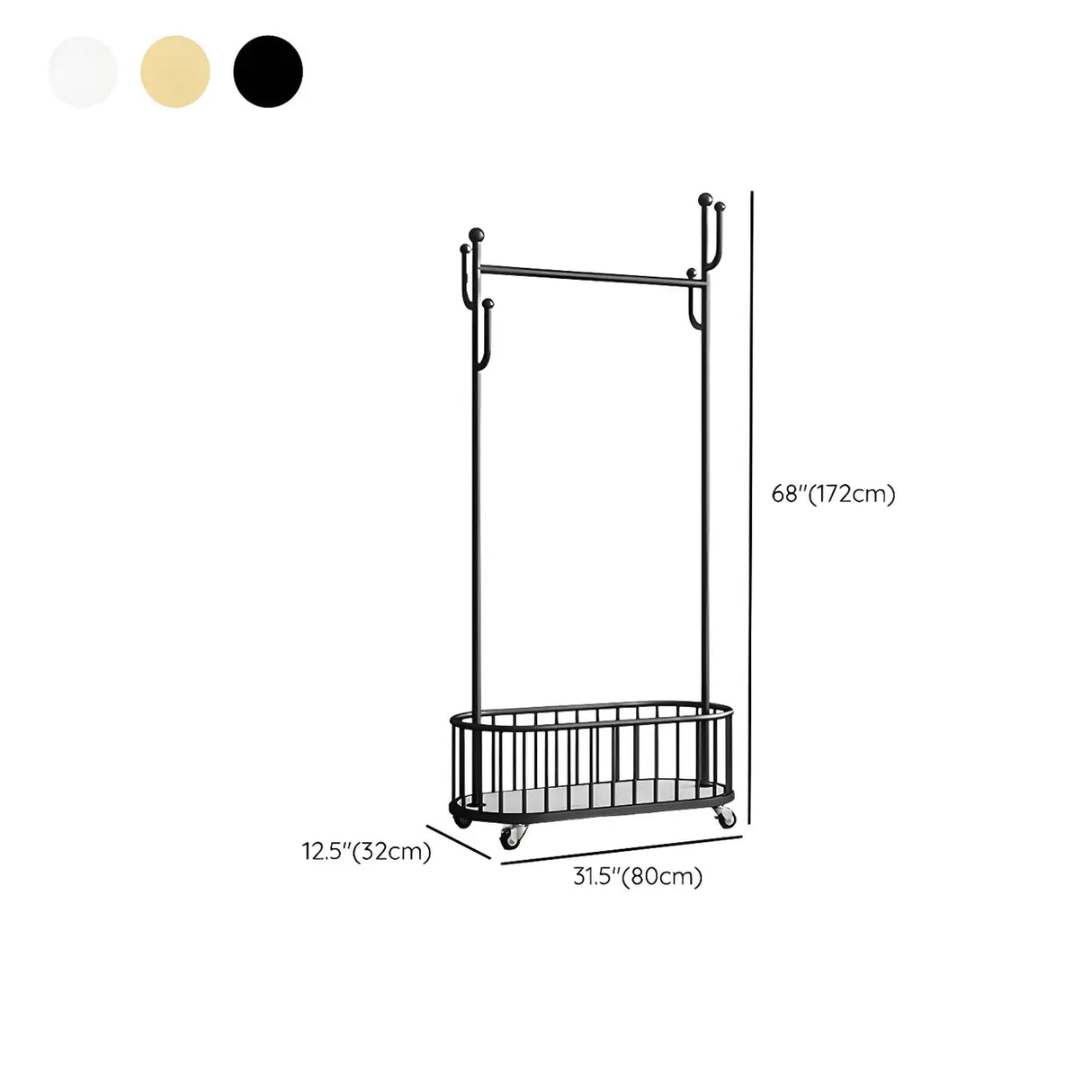 Sleek Gold Metal Coat Rack with Storage Basket and Casters Image - 24