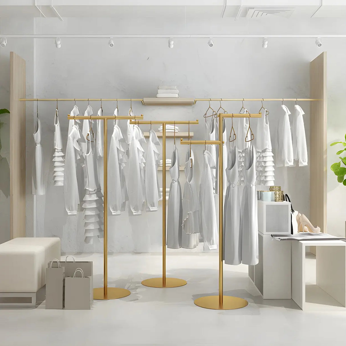 Sleek Gold Metal Free Standing Round Base Coat Rack Image - 1