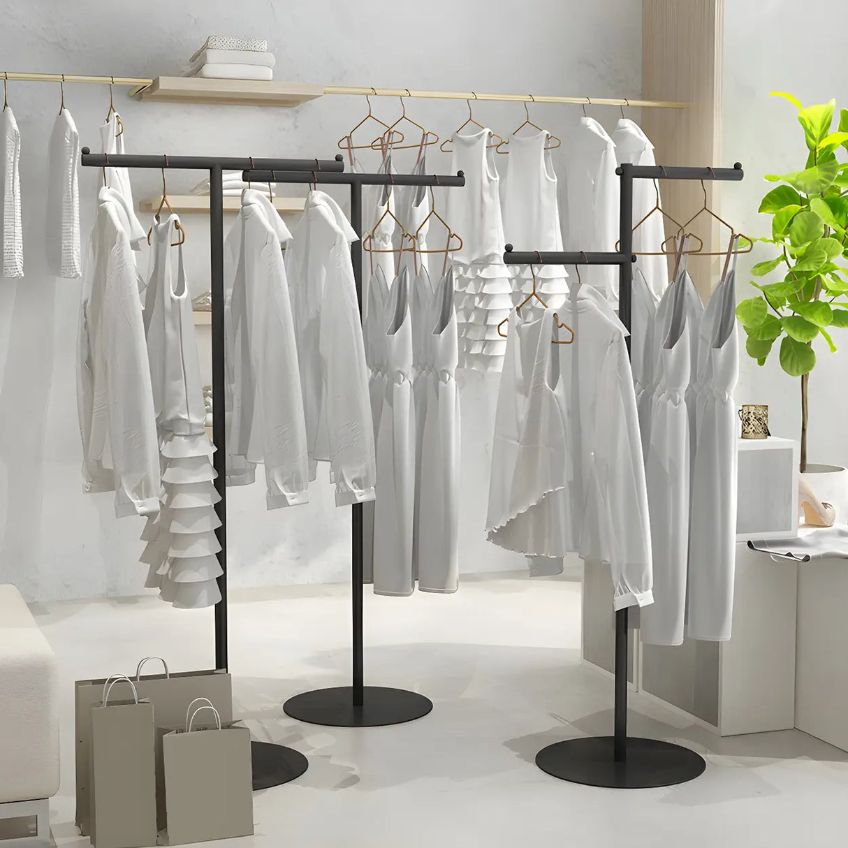 Sleek Gold Metal Free Standing Round Base Coat Rack Image - 4