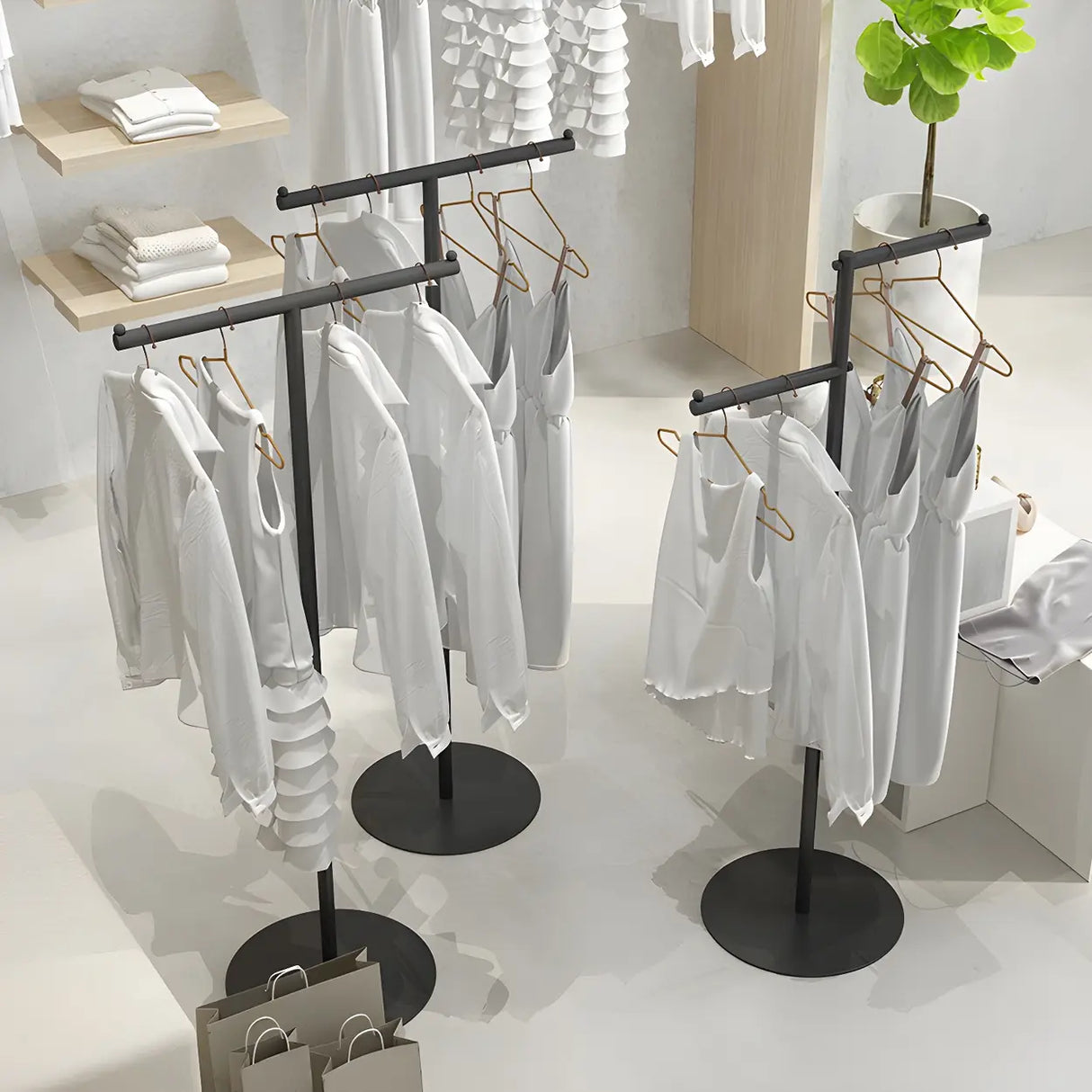 Sleek Gold Metal Free Standing Round Base Coat Rack Image - 6