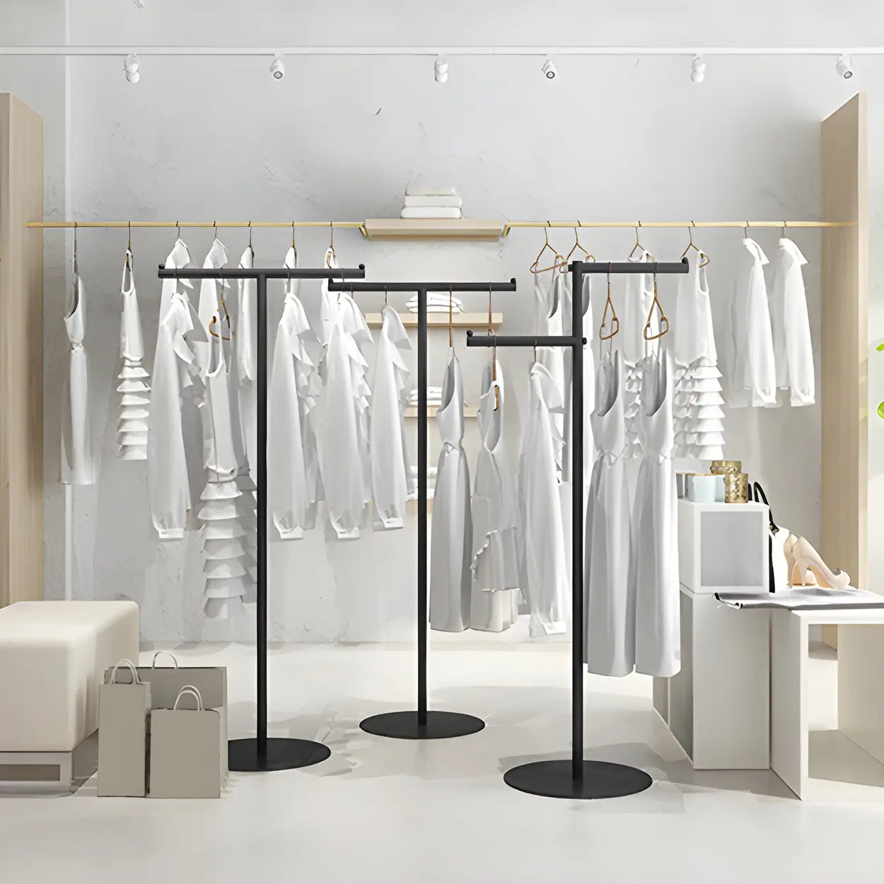 Sleek Gold Metal Free Standing Round Base Coat Rack Image - 15