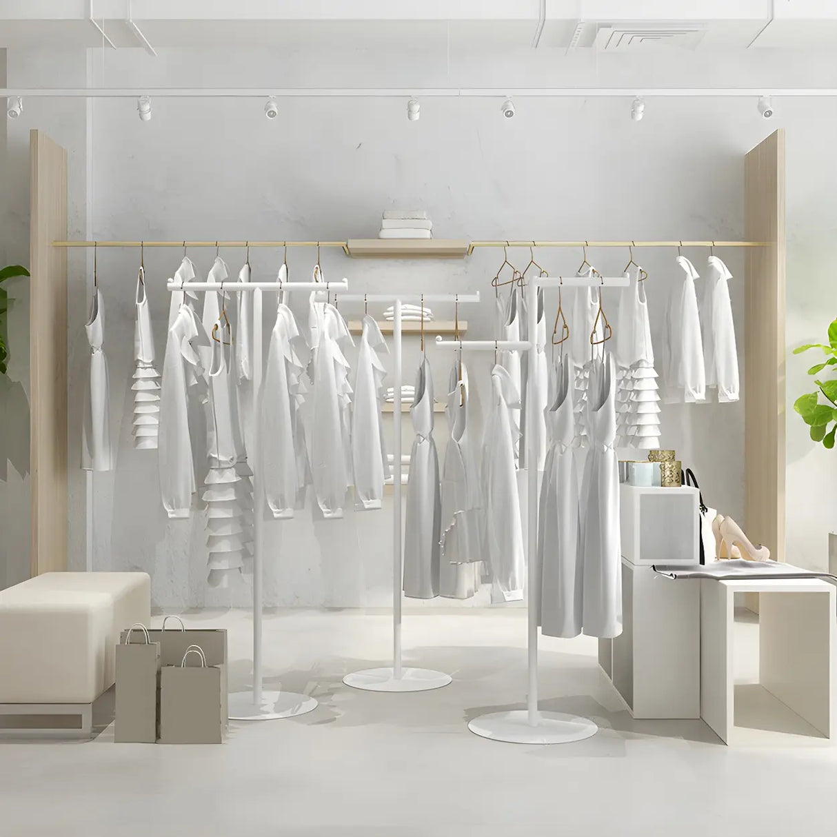 Sleek Gold Metal Free Standing Round Base Coat Rack Image - 8