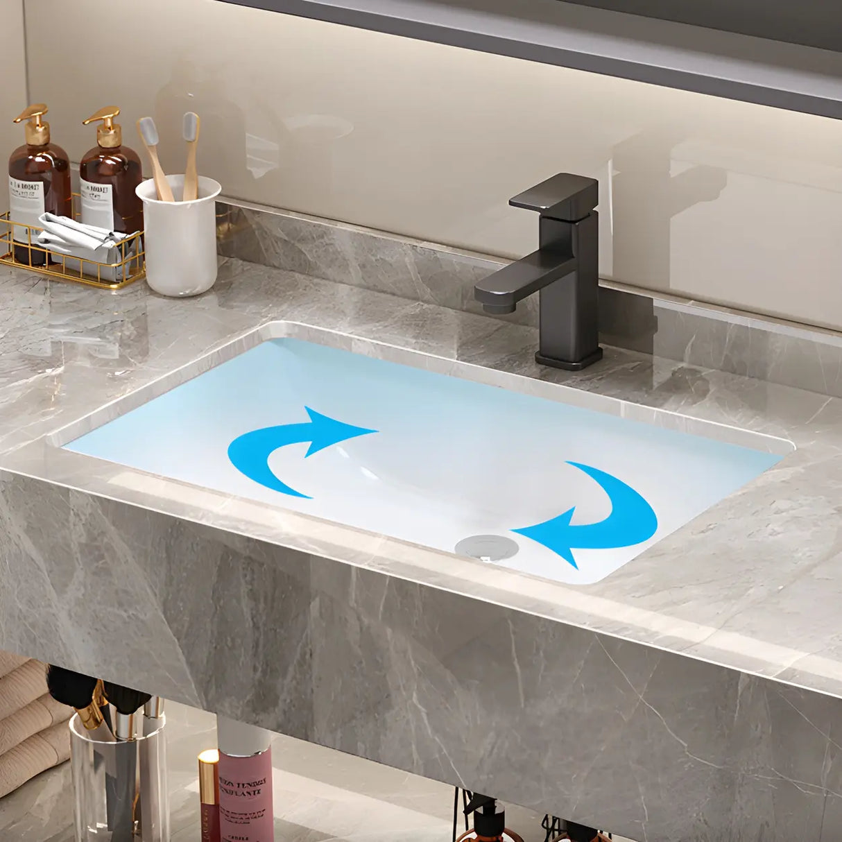 Sleek Gray Stone Sink Wall Mounted Bath Vanity with Mirror Image - 12