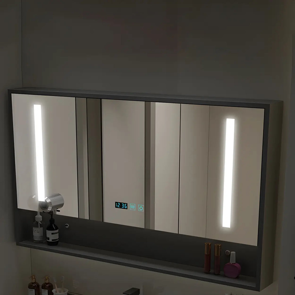 Sleek Gray Stone Sink Wall Mounted Bath Vanity with Mirror Image - 6