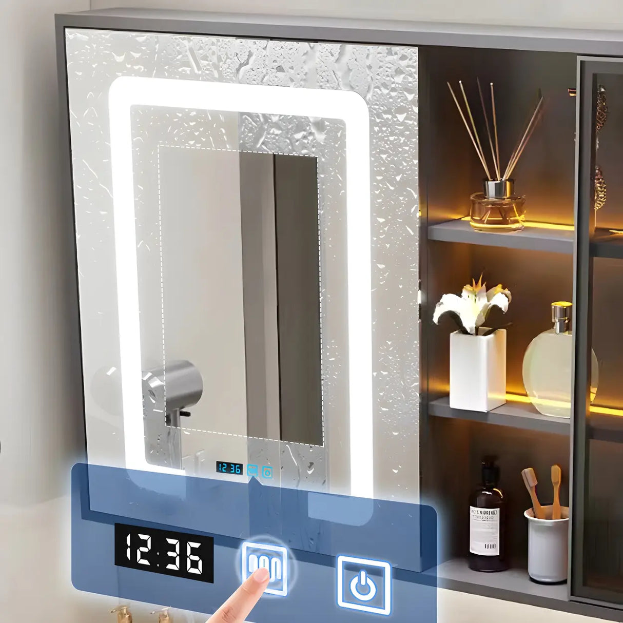 Sleek Gray Stone Sink Wall Mounted Bath Vanity with Mirror Image - 8