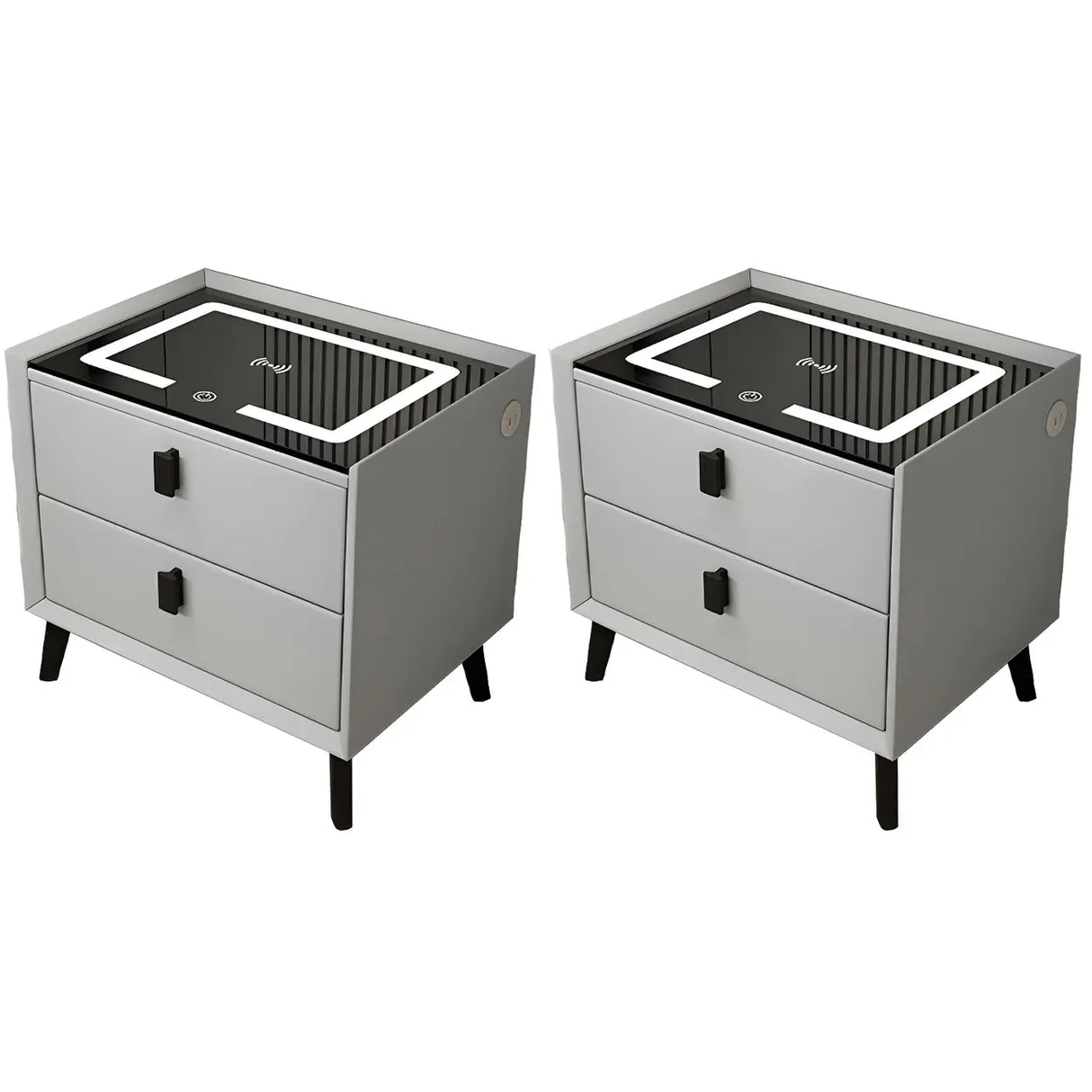 Sleek Grey Wood Drawer Nightstand with LED Glass Top Image - 10