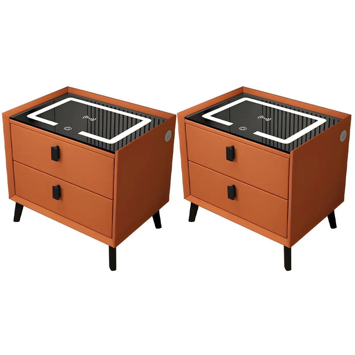 Sleek Grey Wood Drawer Nightstand with LED Glass Top Image - 12