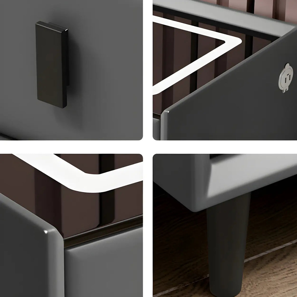 Sleek Grey Wood Drawer Nightstand with LED Glass Top Image - 13