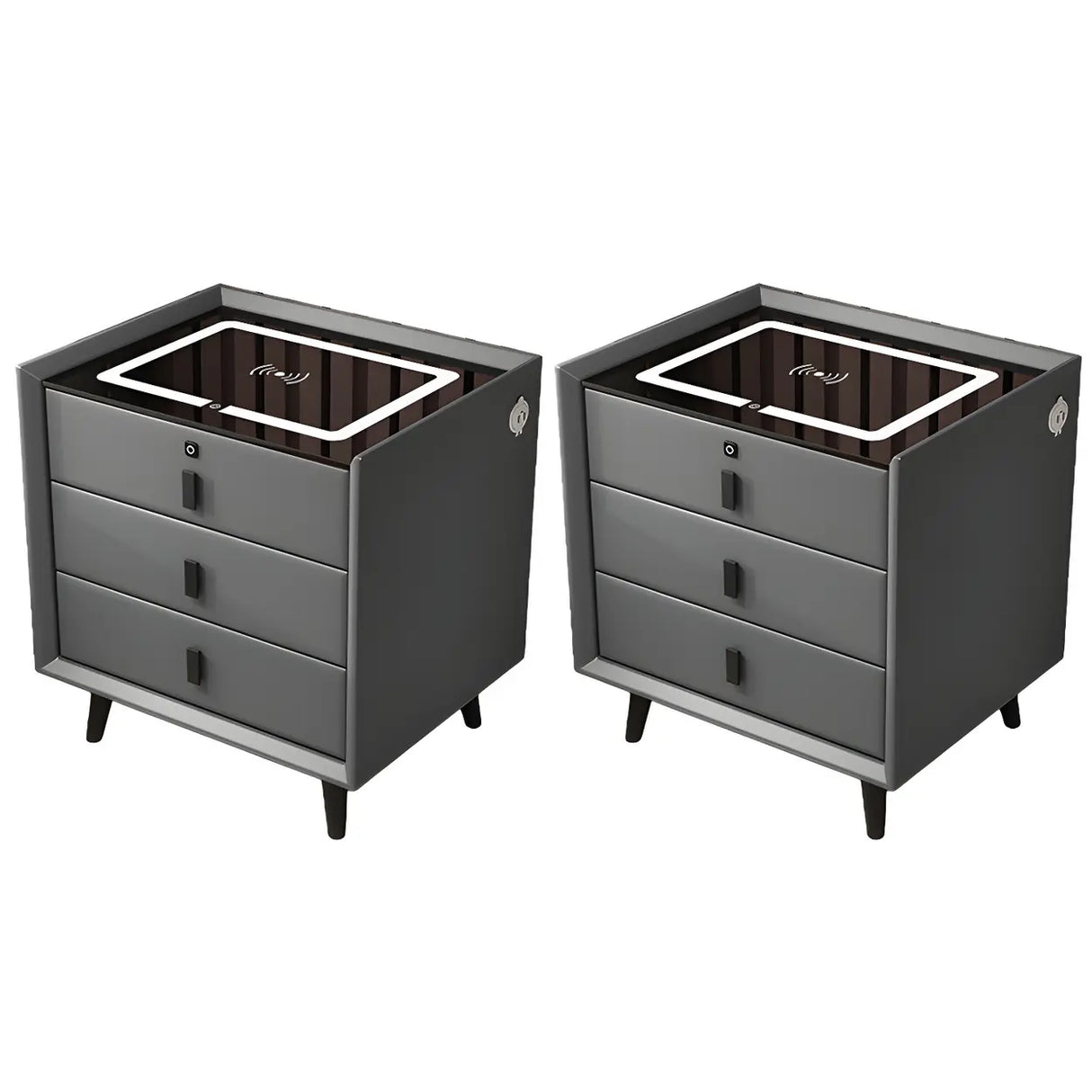 Sleek Grey Wood Drawer Nightstand with LED Glass Top Image - 14