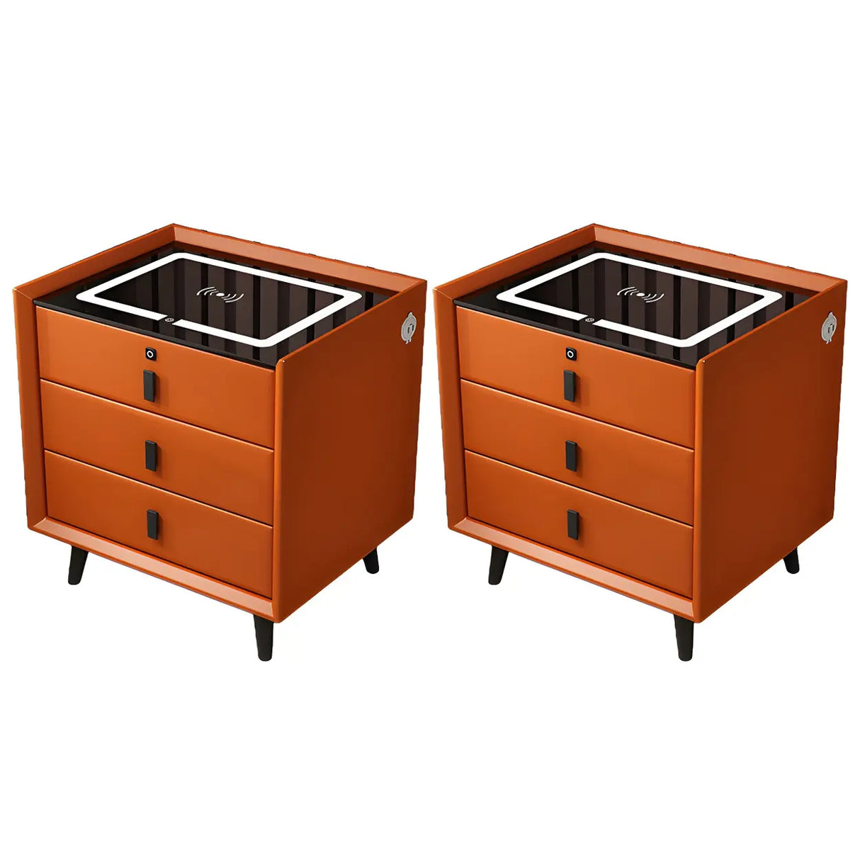 Sleek Grey Wood Drawer Nightstand with LED Glass Top Image - 15