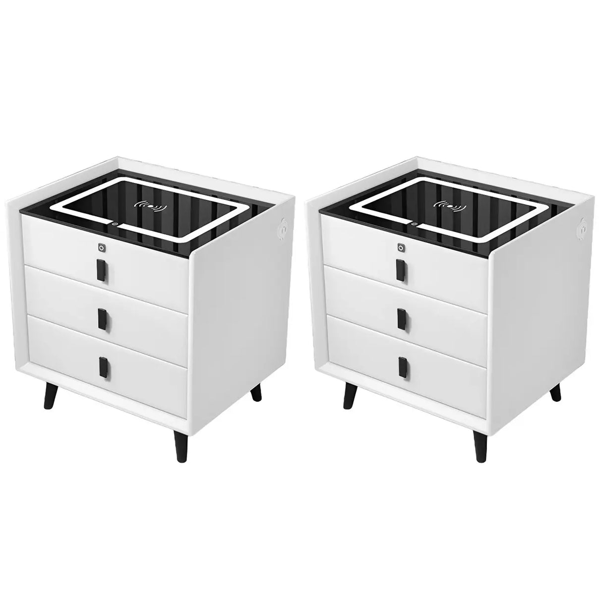 Sleek Grey Wood Drawer Nightstand with LED Glass Top Image - 16