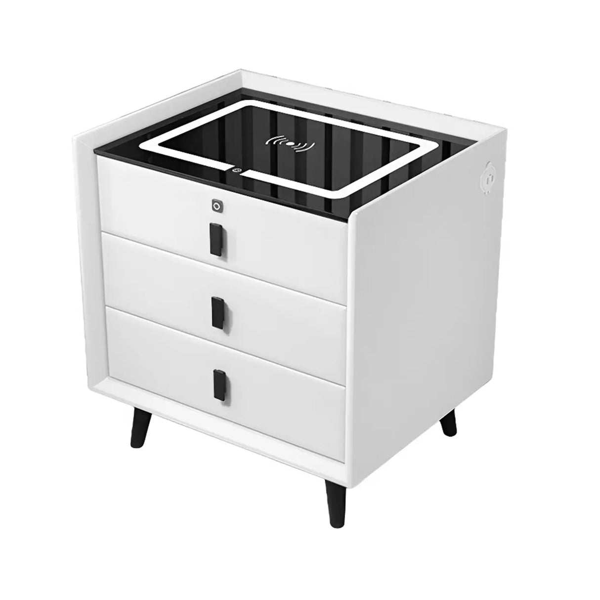 Sleek Grey Wood Drawer Nightstand with LED Glass Top Image - 17