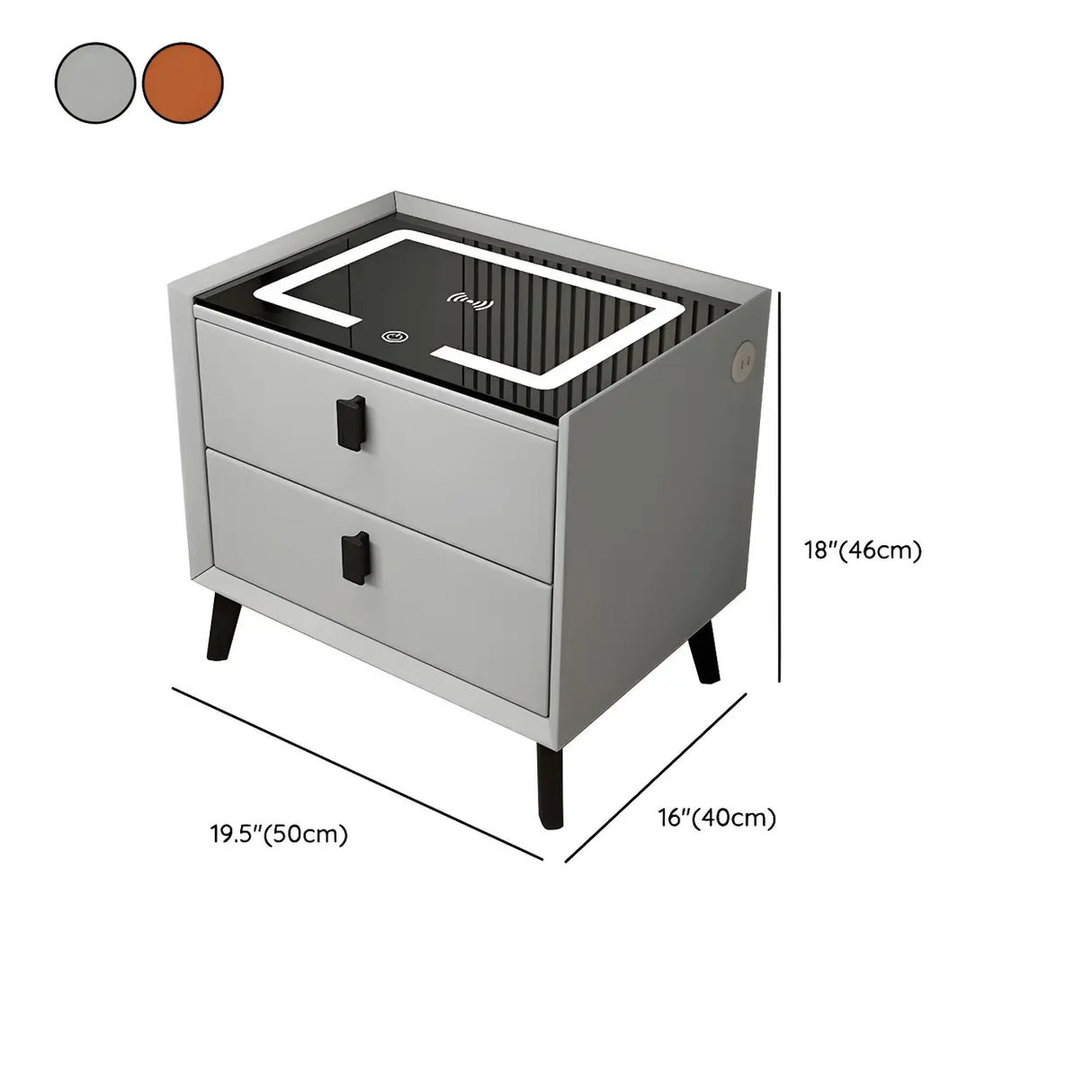 Sleek Grey Wood Drawer Nightstand with LED Glass Top Image - 19