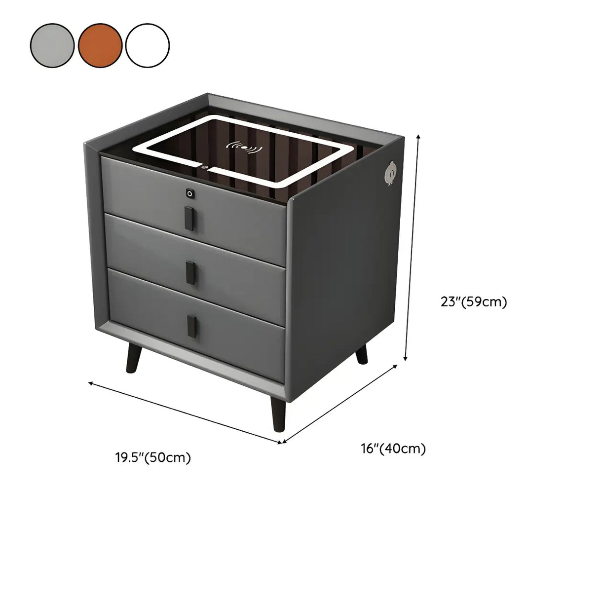 Sleek Grey Wood Drawer Nightstand with LED Glass Top Image - 21