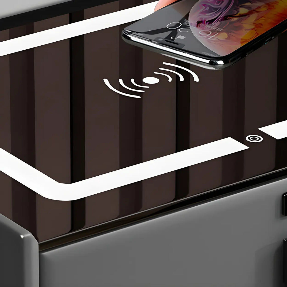 Sleek Grey Wood Drawer Nightstand with LED Glass Top Image - 7