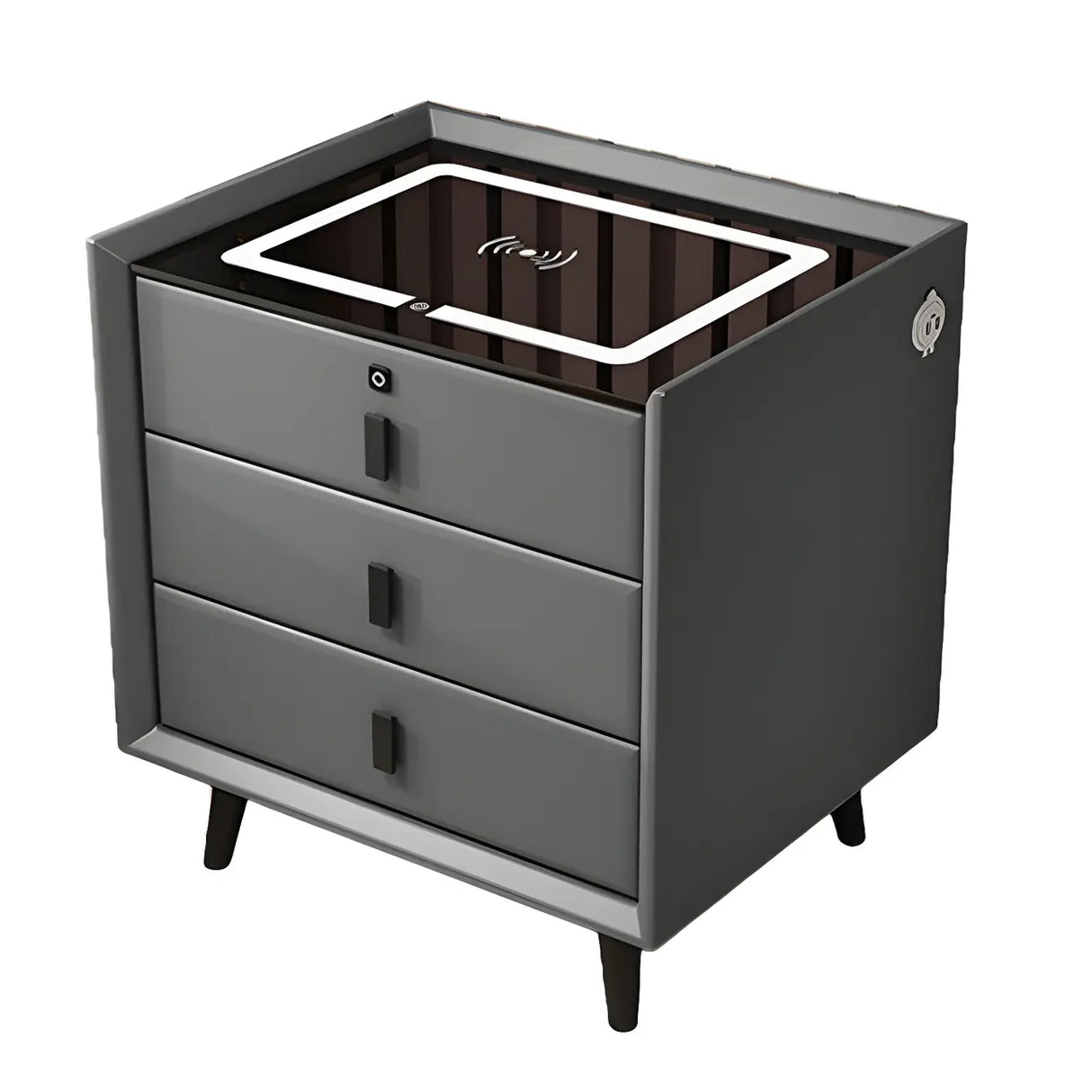Sleek Grey Wood Drawer Nightstand with LED Glass Top Image - 9