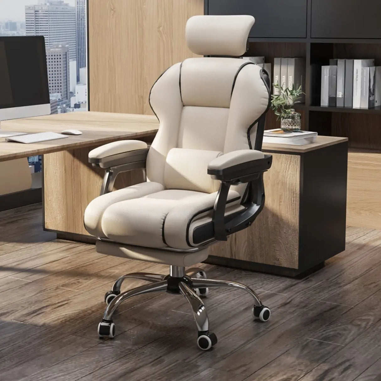 Sleek High-Back Leather Steel Adjustable Executive Chair Image - 1