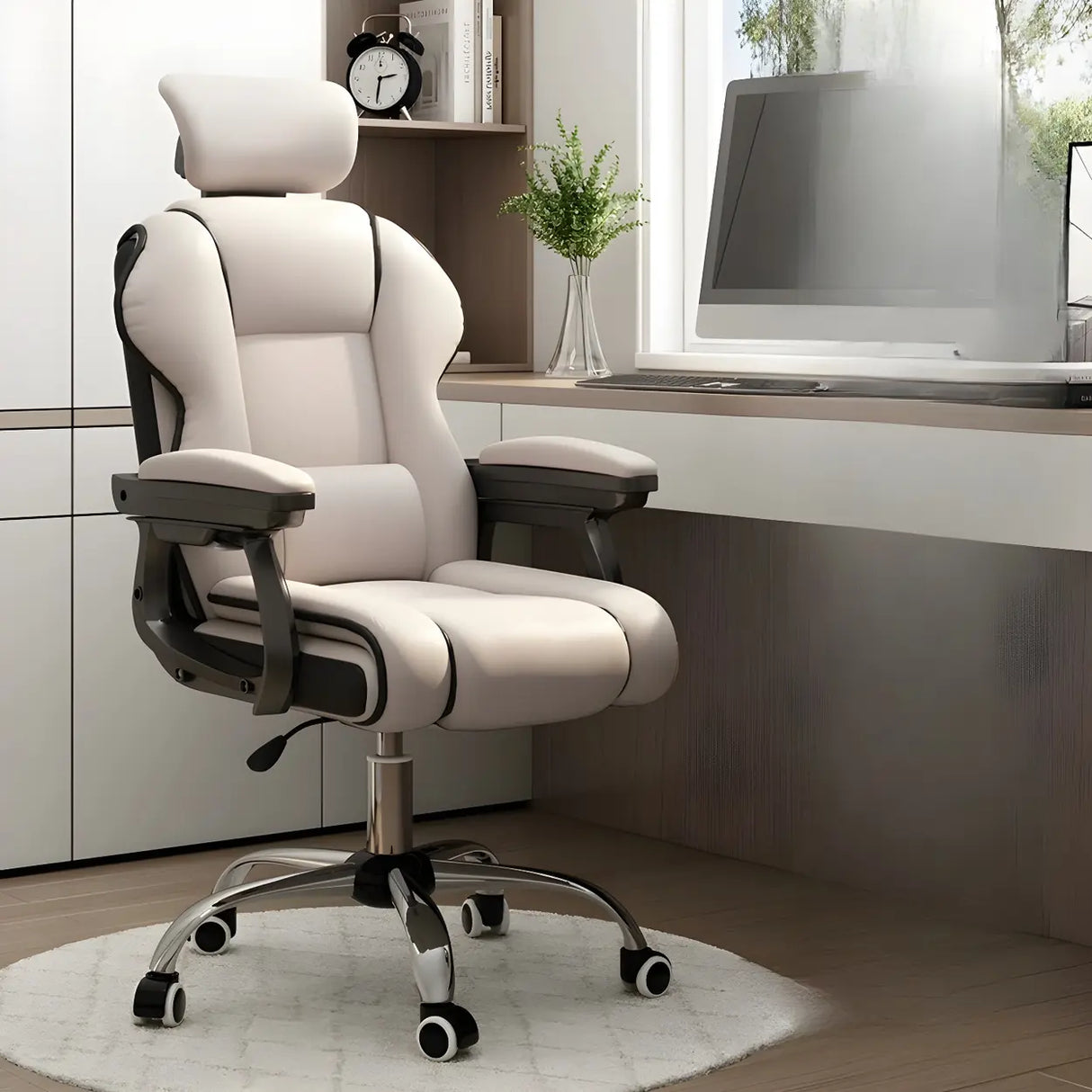 Sleek High-Back Leather Steel Adjustable Executive Chair Image - 10