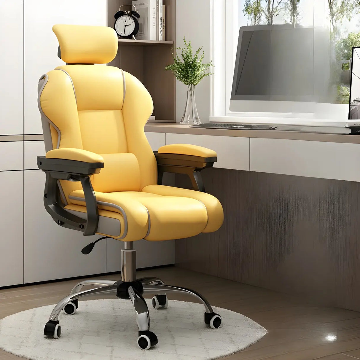 Sleek High-Back Leather Steel Adjustable Executive Chair Image - 12