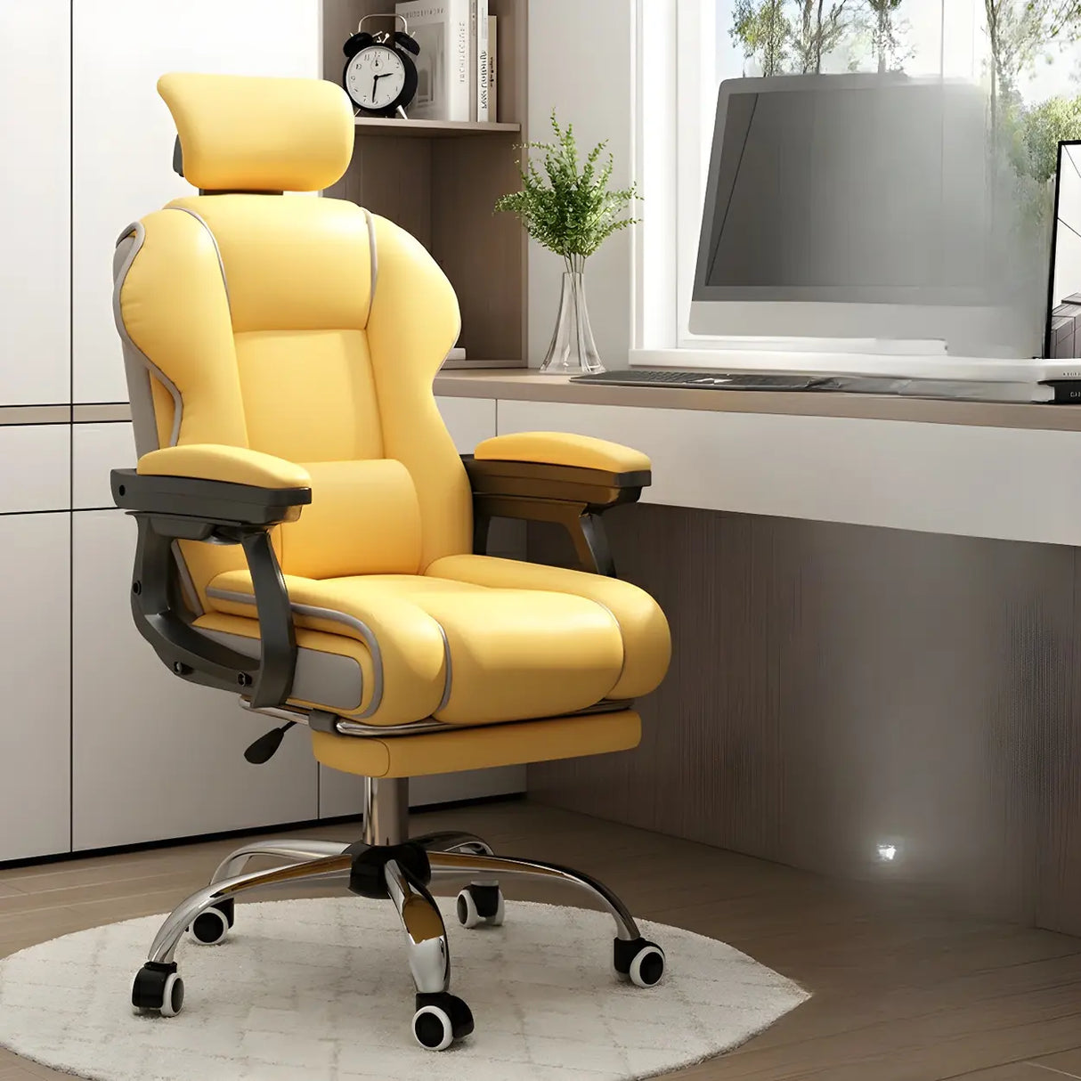 Sleek High-Back Leather Steel Adjustable Executive Chair Image - 13
