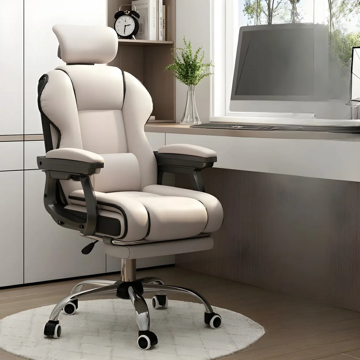 Sleek High-Back Leather Steel Adjustable Executive Chair Image - 17