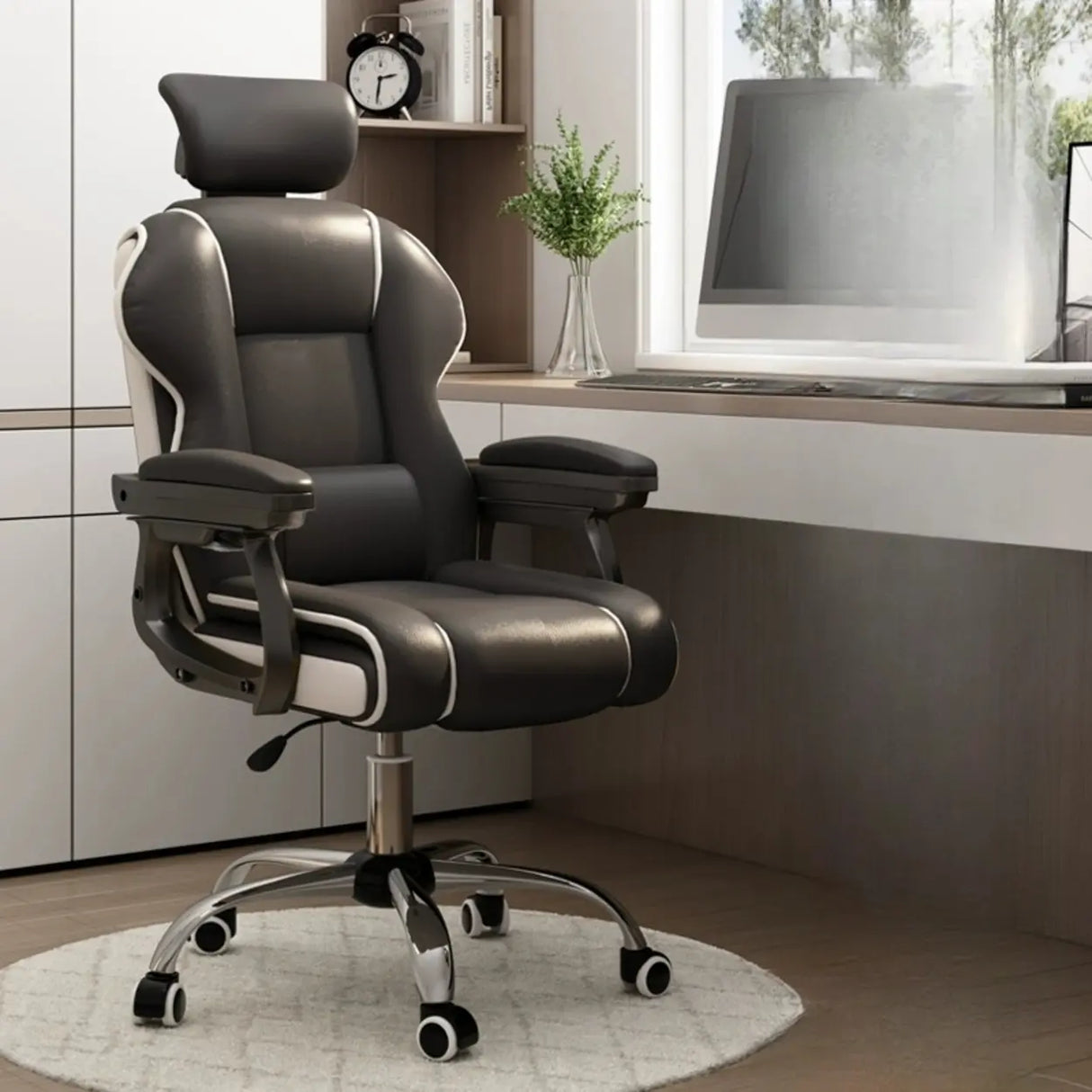 Sleek High-Back Leather Steel Adjustable Executive Chair Image - 18