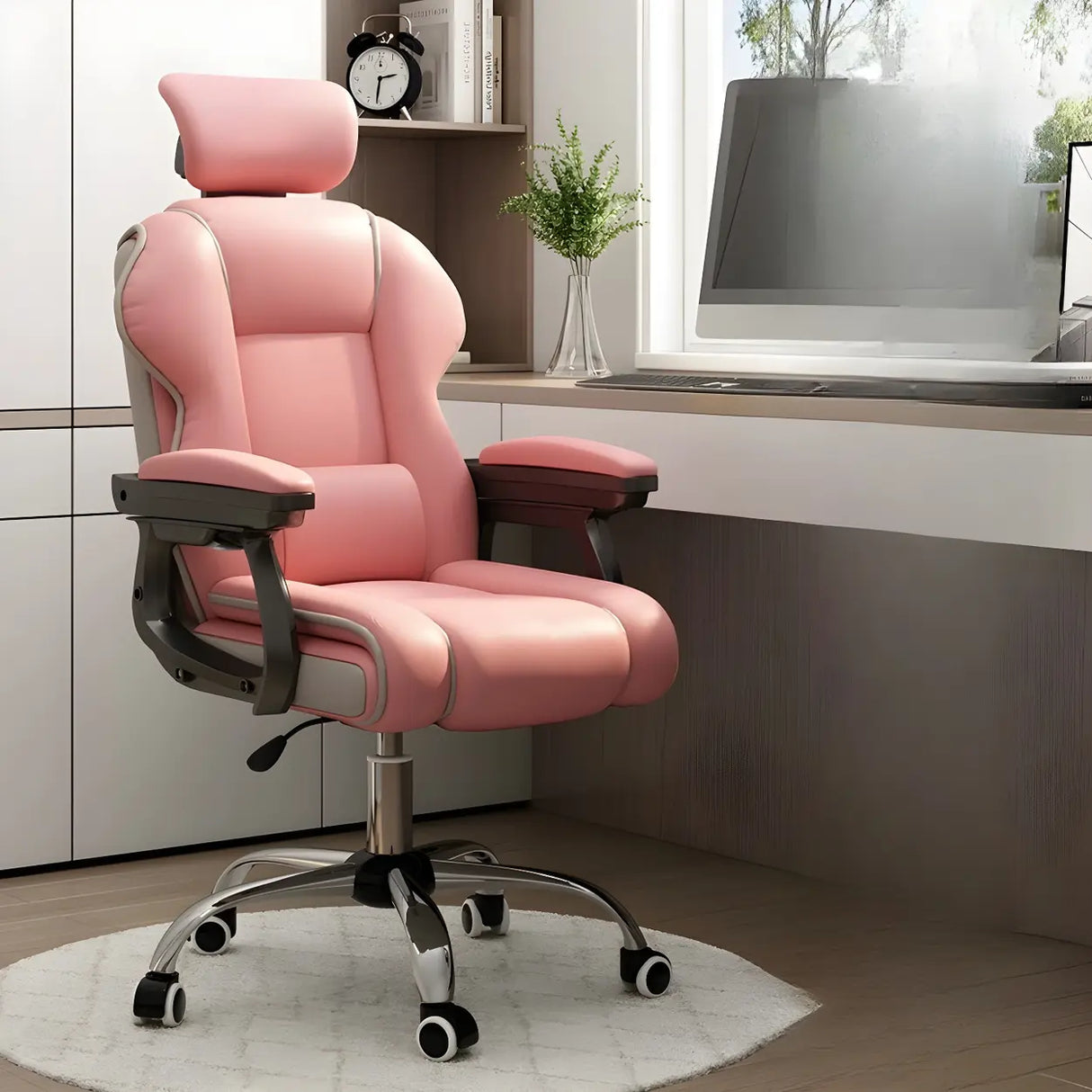 Sleek High-Back Leather Steel Adjustable Executive Chair Image - 2
