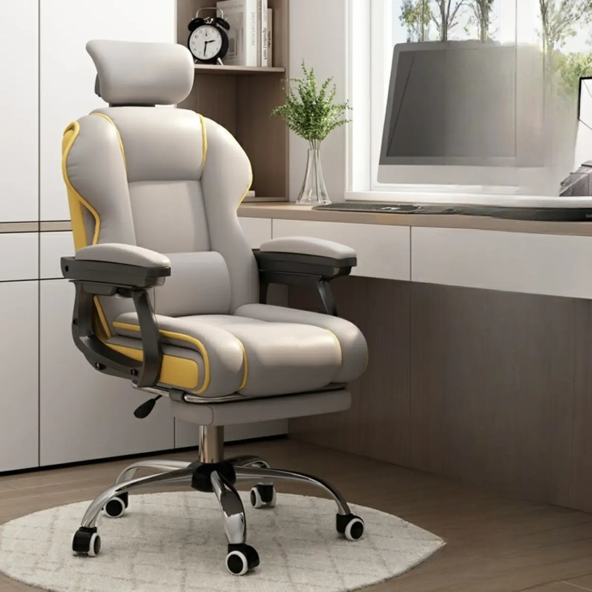 Sleek High-Back Leather Steel Adjustable Executive Chair Image - 22