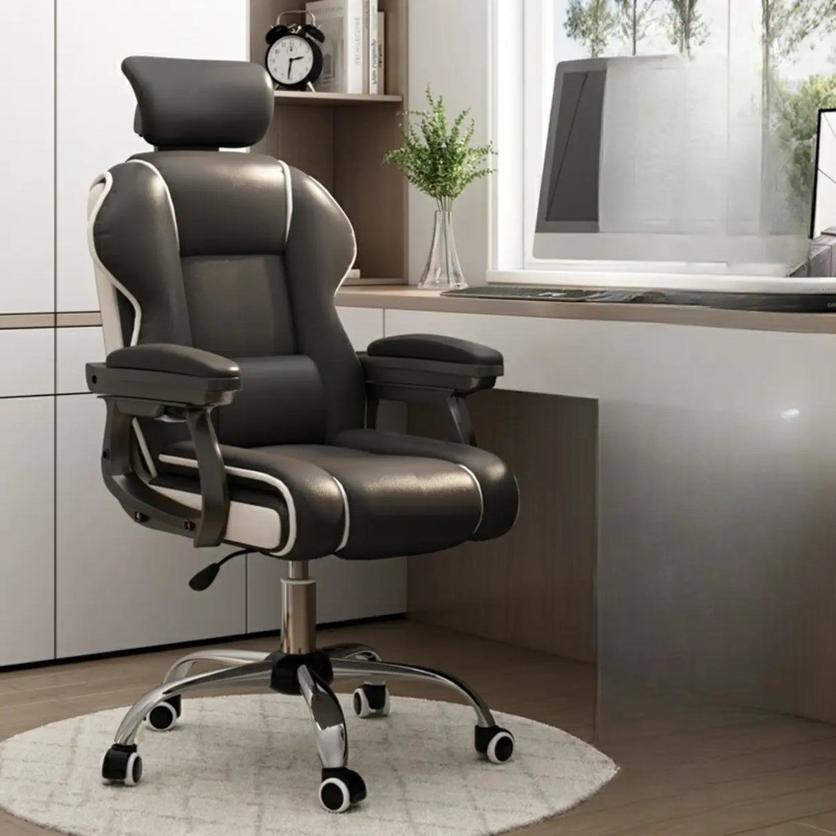 Sleek High-Back Leather Steel Adjustable Executive Chair Image - 24