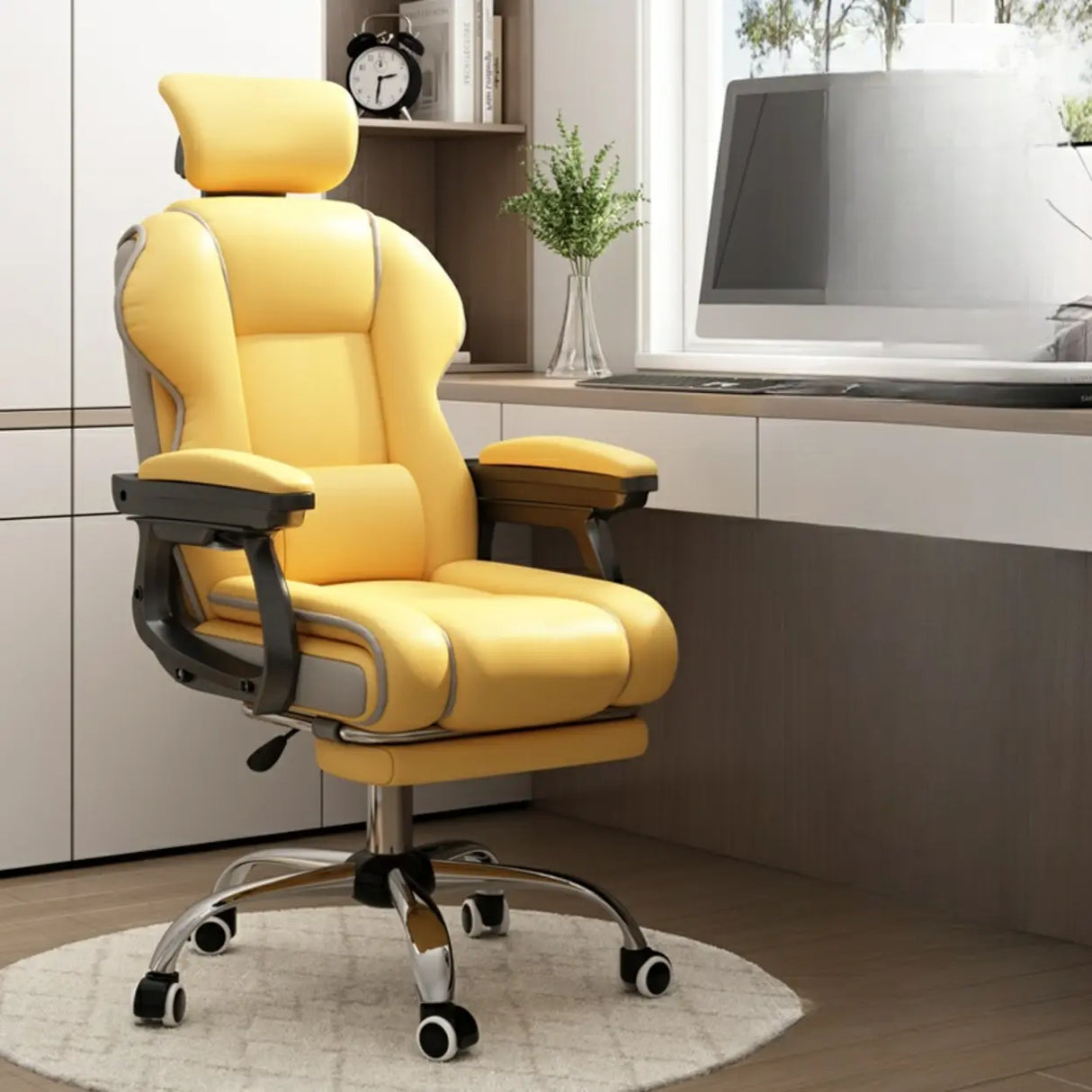 Sleek High-Back Leather Steel Adjustable Executive Chair Image - 25