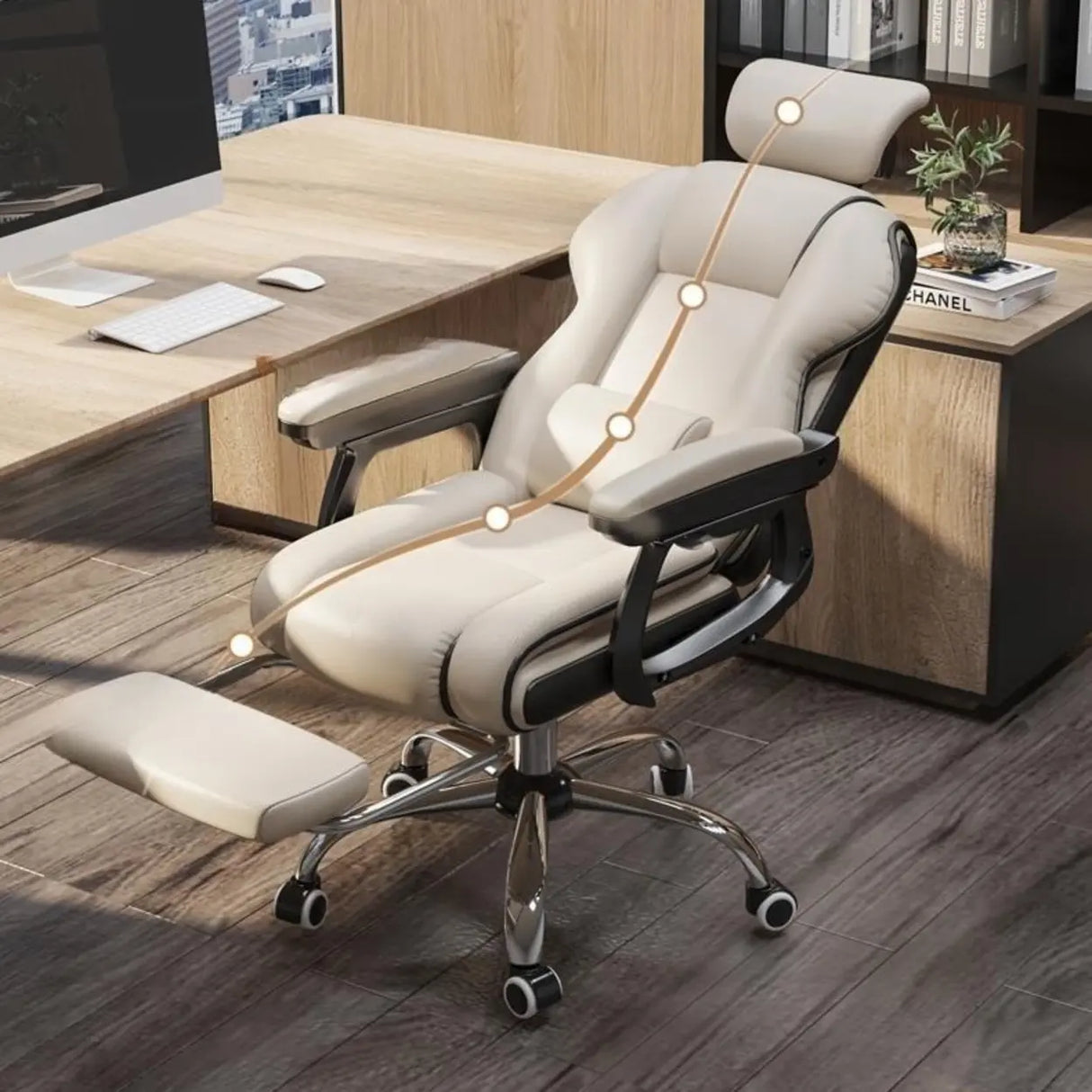 Sleek High-Back Leather Steel Adjustable Executive Chair Image - 5