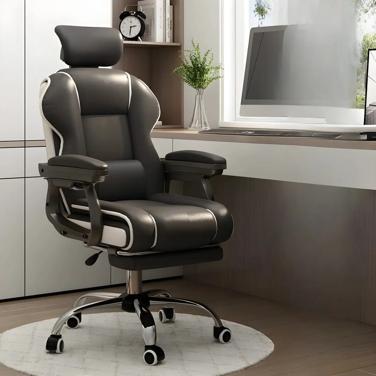 Sleek High-Back Leather Steel Adjustable Executive Chair Image - 6