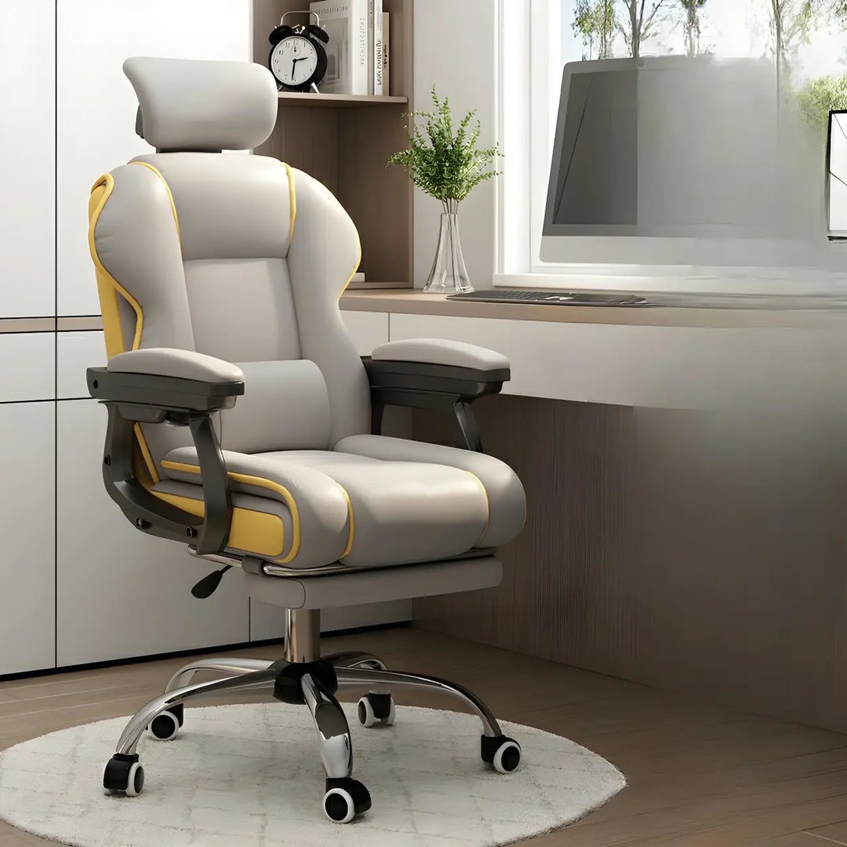 Sleek High-Back Leather Steel Adjustable Executive Chair Image - 8