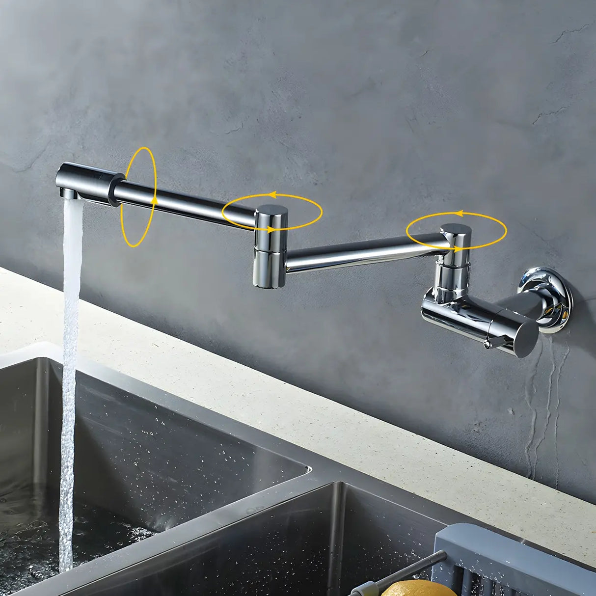 Sleek Low Arc Chrome Wall-Mounted Folding Kitchen Faucet Image - 1