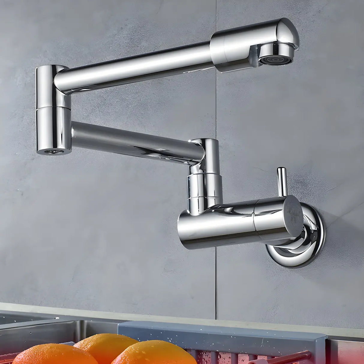 Sleek Low Arc Chrome Wall-Mounted Folding Kitchen Faucet Image - 5