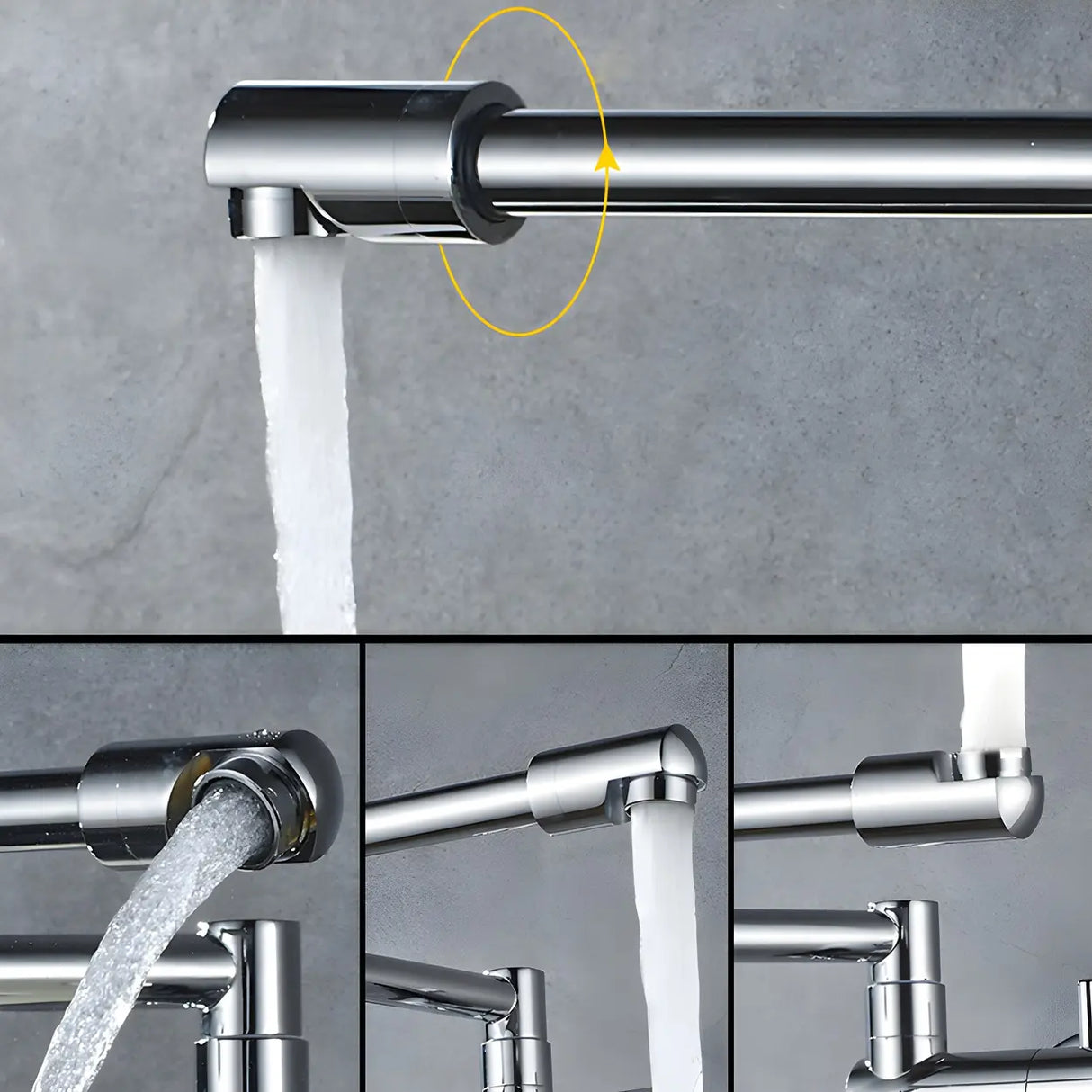 Sleek Low Arc Chrome Wall-Mounted Folding Kitchen Faucet Image - 8