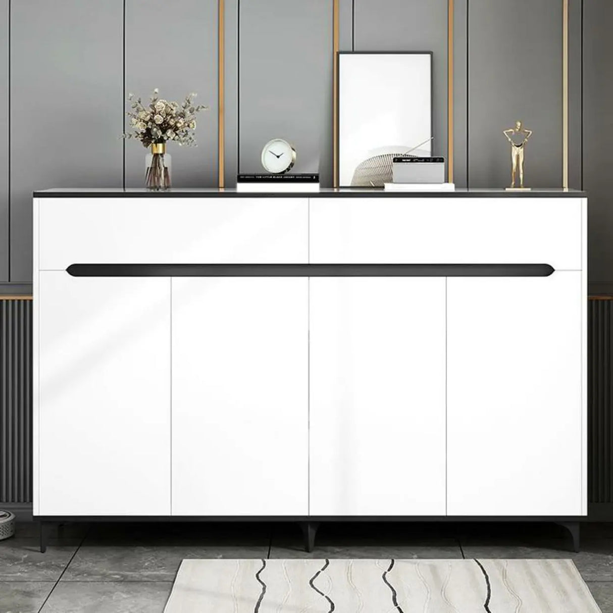 Sleek MDF Hallway White Adjustable Shoe Storage Cabinet Image - 1